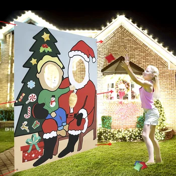 Kreativ Jul Rekvisitter Santa Claus Kaste Spil Lærred Banner med 3 Snebolde Sjov Carnival Part Familie Spil til Børn Gaver nytår