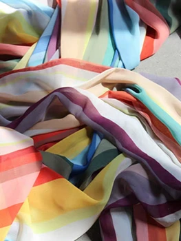 50x140cm Rainbow stribe Chiffon Stof, polyester Bali stil DIY Patchwork Kjole Fase Dukke indretning High-end Designer Stof