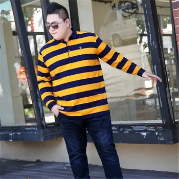 Mode Plus Size Poloshirt Mænd Stripe Long Sleeve Shirt Mandlige 2019 Efteråret Ny Trend Løst Behageligt Knappen Øverst til XL-8XL RM50012