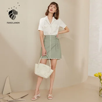 FANSILANEN Lurex vintage hvid bluse shirt Kvinder kortærmet kontor dame casual skjorte wrap bedste Kvindelige elegant sommer bluse