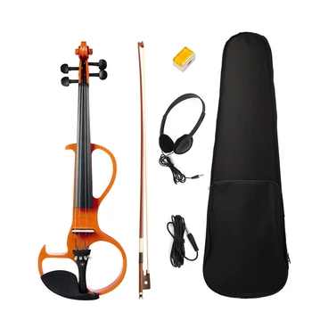 Elektriske Violin 4/4 Fuld Størrelse Violin med Bue Øretelefon Colophonium Sæt Silent Violin