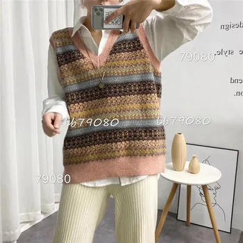 Nye koreanske Mode V-Hals Strikket Sweater Vest Høj Kvalitet Cashmere Vest Vintage Girl ' s Plus Size Bomuld Pullover Vest Top 2020