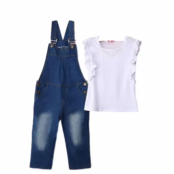 2PC Nye baby piger Sommer Top+ bukser Sæt Tøj, T-shirt, Jeans afslappet jakkesæt