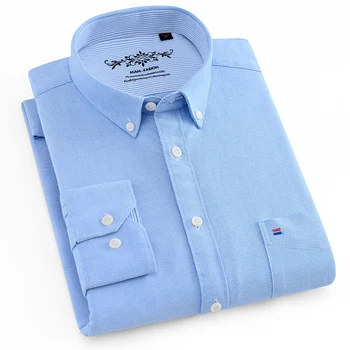 Ny Bomuld Oxford Shirt Til Herre Langærmet Stribet Plaid Casual Skjorter Mandlige Lomme Regular-Fit Button-Down Arbejde Mand-Shirt