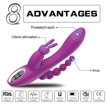 Rabbit Vibrator G spot Anal Vibrator Triple Kurven 12 Vabration Klitoris Stimulator Vandtæt Dildo Vibrator for par Kvinder