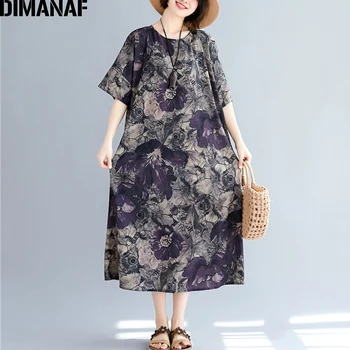 DIMANAF Plus Size Kvinder Dress Stor Størrelse Elegant Vintage Kvindelige Vestidos Print Blomstret Sommer Sundress Løs Lange Dame Kjole 2019