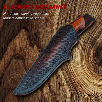 TUREN-Håndarbejde, Jagt Kniv 440C Stål Fixed Blade Knife med Læder Jakke Træ Håndtag og Udendørs Overlevelse Camping Værktøjer