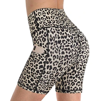 Sexet Kvinder Sport Stramme Shorts Leopard Print Lift Hip Lommen, Fitness Shorts Med Høj Talje Hurtig Tør Yoga Leggings Activewear For Kvinder
