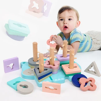 Børn Klassiske Træ-Toy Intelligens Geometriske Byggesten Spil Form Søjle Flodhest Stabling Sæt Baby Legetøj Montessori