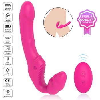 Stropløs Strapon Dildo Vibratorer G Spot Klitoris Stimulator Strap On Double Ended Dildoer Voksen Sex Legetøj til Lesbiske Kvinde Q078