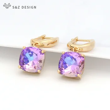 S&Z DESIGN koreanske Mode Klassiske Simple Square Crystal Dingle Øreringe Guld Eardrop For Kvinder Bryllup Smykker Elsker Gave