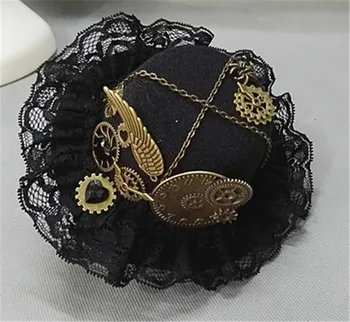 Dame Lolita Cosplay Lille Hat Hårnål Steampunk Mini Hat Vintage Gotiske Gear, Vinger Blonder Hat Hat