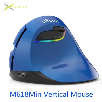 Delux M618 Mini Wireless Vertikal Mus Ergonomisk Mus Bluetooth 4.0 2.4 GHz, 4 Gear DPI RGB Genopladelige Tavs klik på Mus