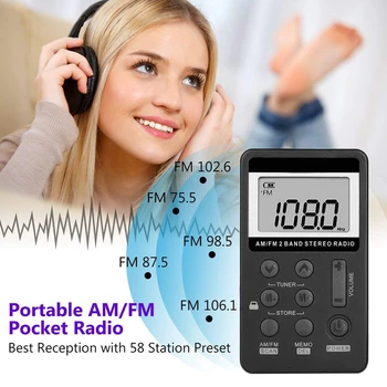 AM FM Bærbare Lomme Radio, Mini Digital Tuning Stereoanlæg med Genopladeligt Batteri og Hovedtelefon til Gang/Jogging/Gym/Camping (Bla