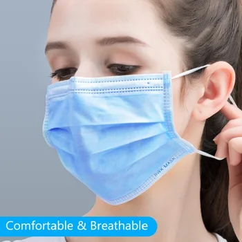 300pcs/pack POWECOM Beskyttende ansigtsmaske Disponibel Ansigt Maske Anti-Støv Øre-loop Stil, 3-lag Ikke-vævet Beskyttende Mund Maske