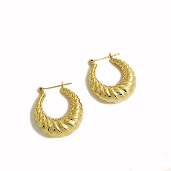 Croissant Skrue tråd chunky guld øreringe til kvinder i rustfrit stål tom let tyk minimalistisk mode øreringe