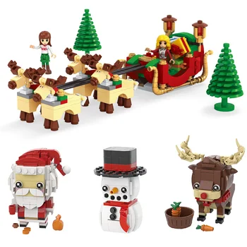 Julen Vinter Landsby Mini Elg slæde Brickheadz snemand Santa Claus Elk byggesten Legetøj Gaver
