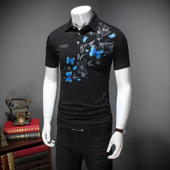 SHAN BAO mænds casual kort-langærmet polo shirt 2020 sommeren mærke tøj sommerfugl print i høj kvalitet bomuld POLO 4XL 5XL 6XL