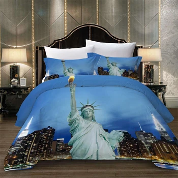 Gratis fragt Nyhed New York Natur Statue of Liberty Print-Blå Sengetøj Sæt Dyne Dynebetræk+pudebetræk OS AU EU-Størrelse