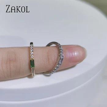 ZAKOL Mode AAA Cubic Zircon Små Simple Engagement Ringe, Justerbar Åbning Ring Smykker til Kvinder FSRP2154