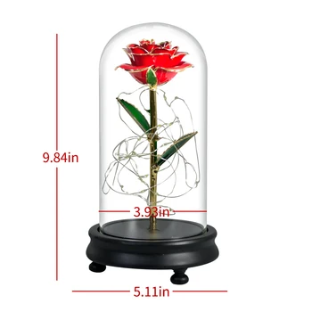 2020 Skønheden og Udyret 24K Guld Dyppet Steg Blomst LED-Lys-Kunstige Blomster I Glas Kuppel Bryllup Valentine Julegave