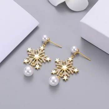 Shineland Elegant Hvid Pearl Krystal Snefnug Star Drop Heart Øreringe til Kvinder Girl Brincos Christmas-Smykker Gave