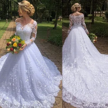 Vestido De Noiva God Kvalitet Blonde Lange Ærmer Brudekjole 2020 Med Reelle Billede Robe De Mariee
