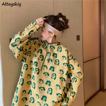 Med Hat Hættetrøjer Kvinder Harajuku Smarte Sjove Print Daglige Overdimensionerede Unisex Teens Sweatshirt Populære Ins Alle-match Falde Femme Hættetrøje