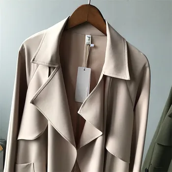Kvinder Lang Trench Coat 2019 Vintage Vindtæt Turn Down Krave Kvinde Trench Coat Casaco Feminino åbne skifte trenchcoats Y3305
