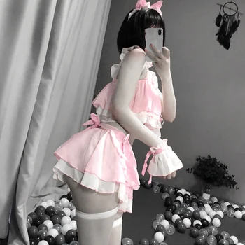 Sexet Anime Cosplay Kitty Kostumer Part Uniform 6stk sæt Forførende Kanin Pige Babydoll rollespil Uniform Erotisk Lingeri