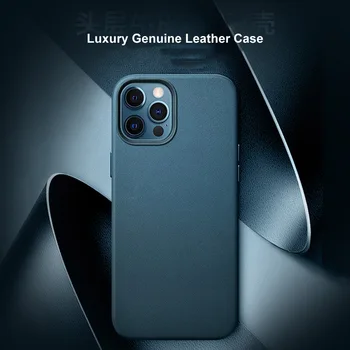 Luksus Ægte Læder case til iphone 12 pro max antal tilfælde Mag sikker trådløse oplader, magnetisk cover til iphone 12 mini tilfælde 360 dække
