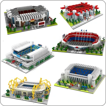 Verdens Store Fodbold Spiller Stadion Område Bygge-Kit Mini Micro Blok, Mursten Arkitektur Club Cup Kid Legetøj