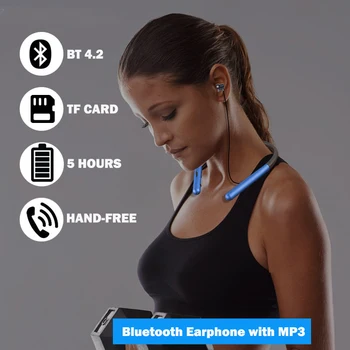 Magnetisk Trådløse Hovedtelefoner med musik, mp3-afspiller, Bluetooth 4.1 Øretelefon 135mAh Batteri til xiaomi iPhone Sport Headset med Mic