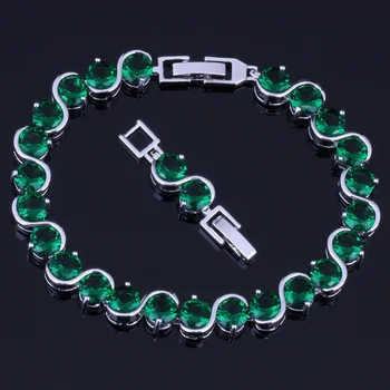 Flot Runde Grønne Cubic Zirconia Sølv Forgyldt Kæde Armbånd, 18 cm 20 cm V0216
