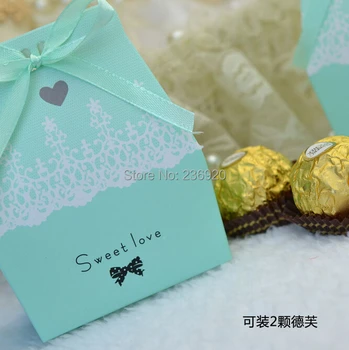 100pcs/masse Tiffany Blue Bryllup Sweet Love Candy Box Særlig Sød gaveæske +Gratis Bånd DIY Smuk Fest, Gave Papir Kasser