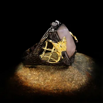 Luksus Kvindelige Stor Firkantet Sten, Hule Vintage Ring 14KT Sort Guld vielsesringe For Kvinder Lover Butterfly Engagement Ring