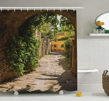 Middelalderlige Badeforhæng Gaderne I Toscana Gamle Middelhavet Middelalderby Højtstående Europæisk Kultur Italien Foto Badeværelse Indretning