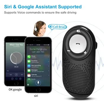 ET Bluetooth Håndfri Bil Højttaler Kit w/ Mic MP3-Afspiller Tilslutte 2 Telefoner Noise Cancel Siri Google Assistent Auto On/Off/Standby