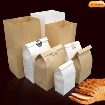 50/100PCS Fine kraftpapir pose mad til brød, slik genanvendelige party taske tør emballage papir taske ferie gave pose