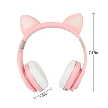 LED Kat Ear Hovedtelefoner Bluetooth-5.0 Noise Cancelling Voksne Børn Pige Headset Støtte TF Kort FM-Radio Med Mic Wireless+Kabel