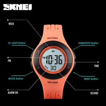 SKMEI Sport Style Børn, Se Fashion Boy Girl Elektroniske Armbåndsur LED Digital Kalender Vandtætte Ure, 1455 montre