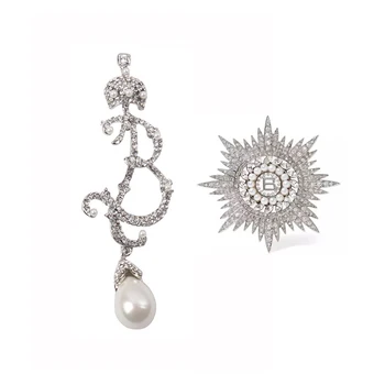 Vintage fuld rhinstene perle brev store brocher pin brud Krystaller crown broche personlighed kvindelige smykker tilbehør