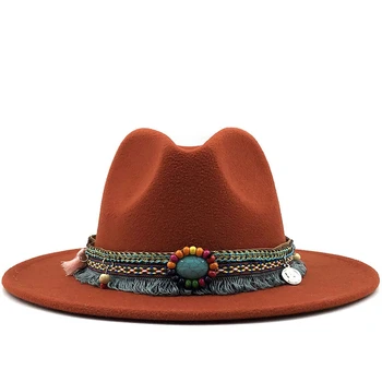 Nye Mænd Kvinder Wide Brim Uld Filt Fedora Panama Hat med Bælte Spænde Jazz Trilby Cap Part Formelle Top Hat I Pink,sort X XL
