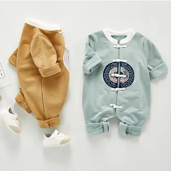 Kinesisk Stil Piger Drenge med Lange Ærmer Buksedragt Baby Tøj, dreng, Kids Tøj Efteråret Baby Rompers Broderi Nyfødte Baby Tøj