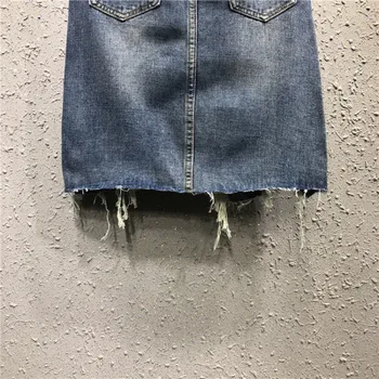 2019 Sommeren Nye Uregelmæssige Denim Nederdel Kvindelige Hul Kvast Kvinder Nederdel Med Høj Talje Et Ord Package Hip Blue Jean Nederdel Kvindelige