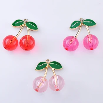 10stk 28MM Mode Tricolor emalje cherry charme, metal frugt crystal kirsebær vedhæng dingle for øreringe smykker at gøre diy