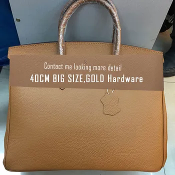 Guld lås 40cm store Håndtasker, Kvinder, Ægte Toge Læder Top håndtag tasker Kvindelige Messenger skuldertaske Luksus-Classic Totes