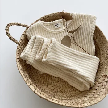 Efterår og Vinter Baby, Drenge Og Piger, Tøj Sæt Ribbet Sweater Bunden Shirts med Bukser, der Passer casual Børn Tøj 2 delt Sæt