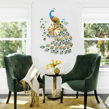 Luksus Krystal Peacock vægur Moderne Design 3D Clocks Væggen klok for Living Room Home Decor vægur Væg Ure