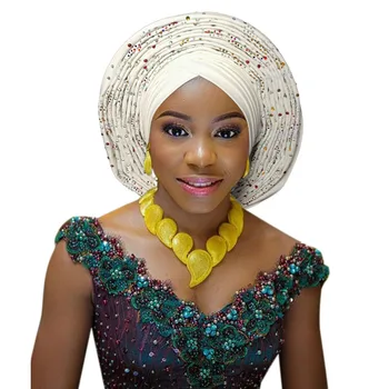 Afrikanske headtie nigerianske headtie med perler, sten auto gele afrikanske gele til bryllupsfest